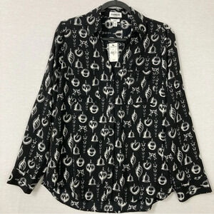 New Express Portofino Black White Novelty Print Long Sleeve Button Down Medium